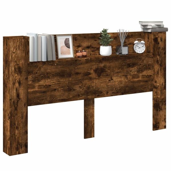 vidaXL Krevetna ploča s LED-om Dimljeni Hrast 180 x 16,5 x 103,5 cm