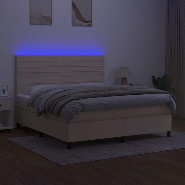 vidaXL Krevet box spring s madracem LED krem 180x200 cm od tkanine
