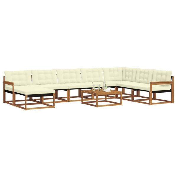 vidaXL Set vanjskih sofa 9 pcs Prirodna i krem Čvrsto drvo akacije