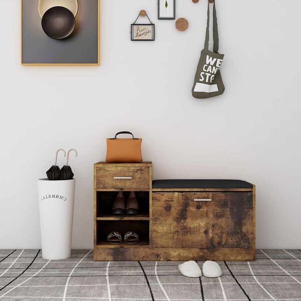 vidaXL Klupa za cipele boja dimljenog hrasta 94,5 x 31 x 57 cm drvena