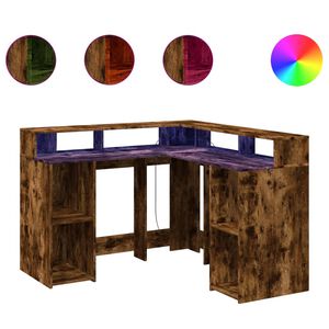 vidaXL Radni stol s LED svjetlima boja hrasta 130x130x91 cm drveni