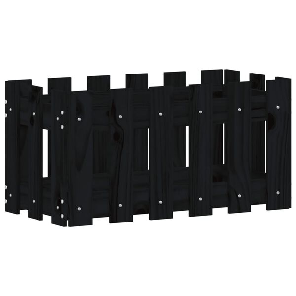 vidaXL Vrtna sadilica s izgledom ograde crna 60x30x30 cm od borovine