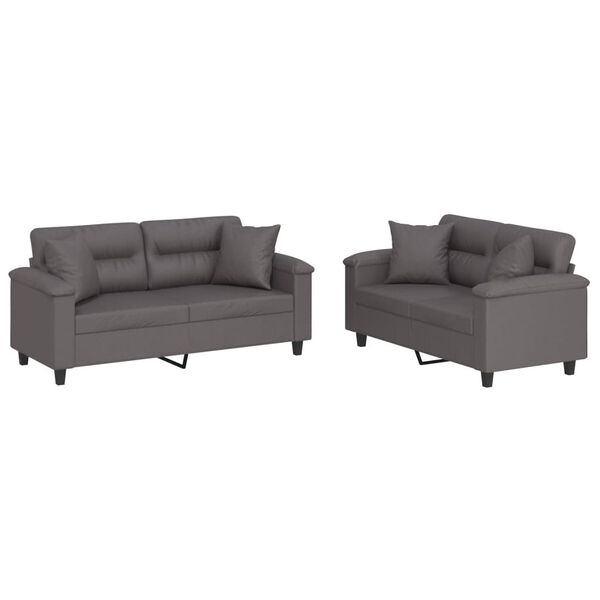 vidaXL 2-dijelni set sofa s jastucima sivi od umjetne kože