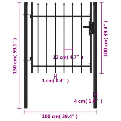 vidaXL Jednostruka vrata za ogradu sa šiljcima na vrhu 1 x 1 m crna