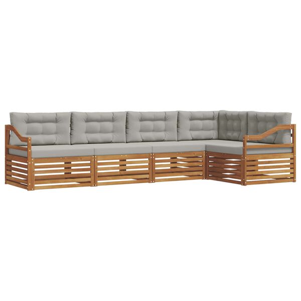 vidaXL Set vanjskih sofa s jastukom 5 pcs Prirodna i svijetlo siva