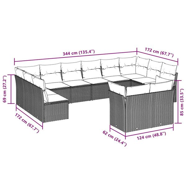 vidaXL 12-dijelni set vrtnih sofa poliratan s jastucima svijetlosivi