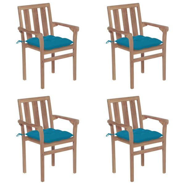 vidaXL Složive vrtne stolice s jastucima 4 kom od masivne tikovine