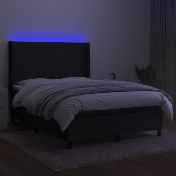 vidaXL Krevet box spring s madracem LED crni 140x190 cm od tkanine