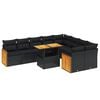 vidaXL 10-dijelni set vrtnih sofa s jastucima crni od poliratana