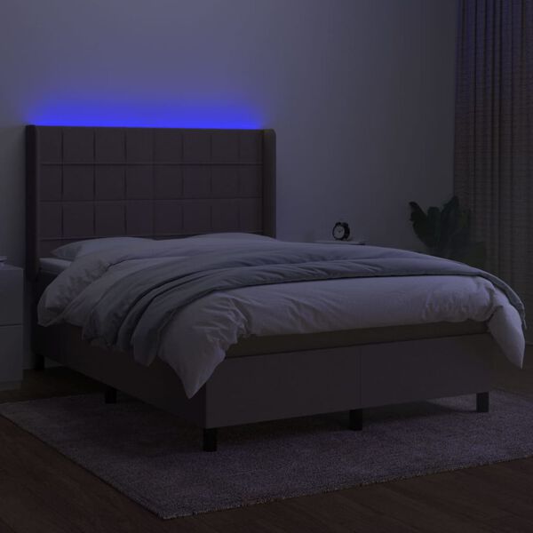 vidaXL Krevet box spring s madracem LED smeđesivi 140x200 cm tkanina