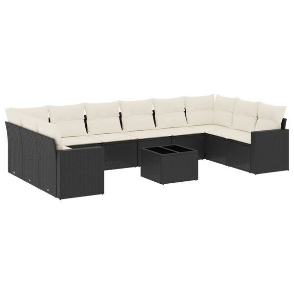 vidaXL 11-dijelni set vrtnih sofa od poliratana s jastucima crni