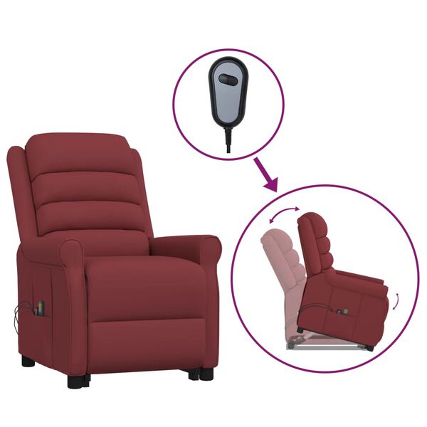 vidaXL Masažna fotelja na podizanje crvena boja vina od umjetne kože