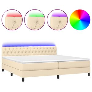 vidaXL Krevet box spring s madracem LED krem 200x200 cm od tkanine