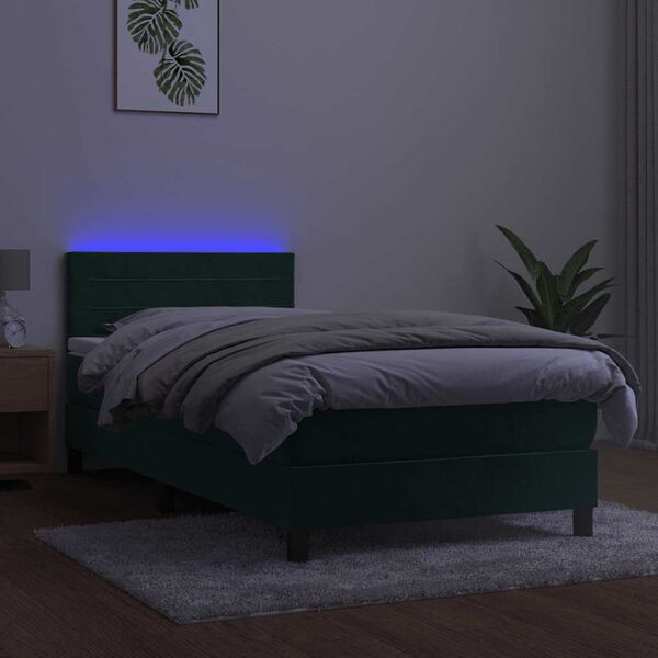 vidaXL Krevet box spring s madracem LED tamnozeleni 90x200 cm bar&scaron;un