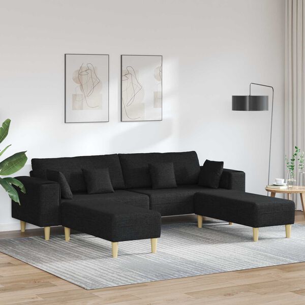 vidaXL Sofa s jastukom 3 pcs Crna tkanina