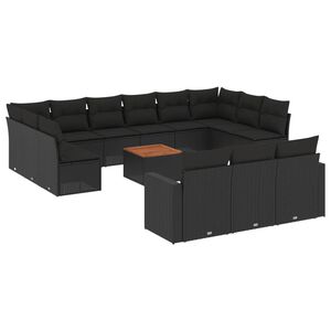 vidaXL 14-dijelni set vrtnih sofa s jastucima poliratan crni