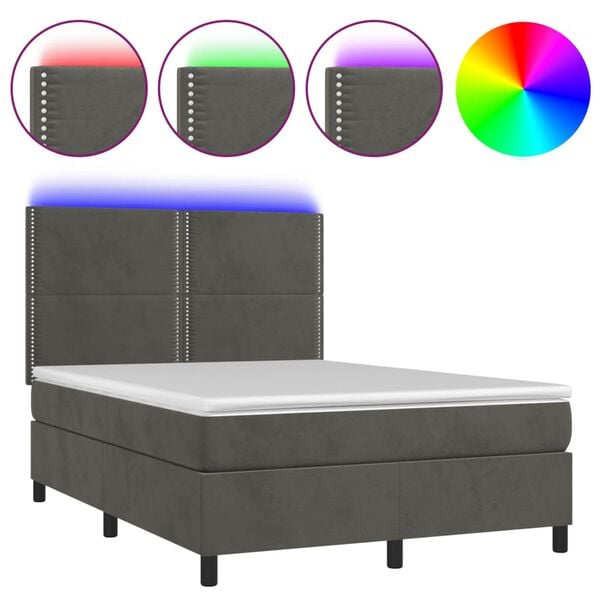 vidaXL Krevet box spring s madracem LED tamnosivi 140x190 cm bar&scaron;un