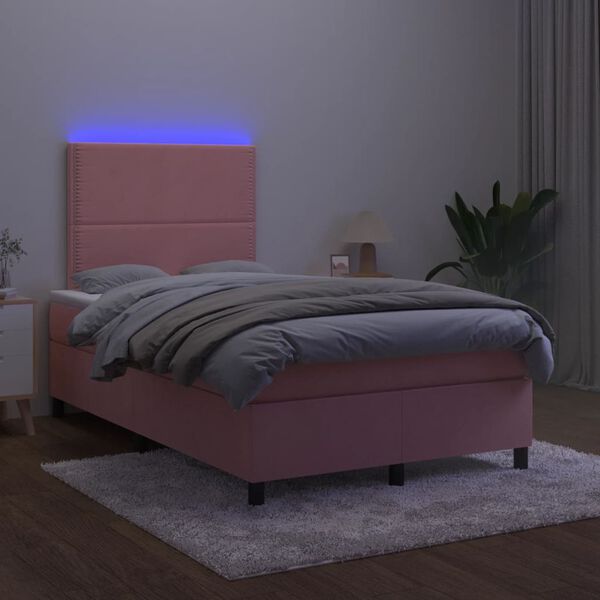 vidaXL Krevet box spring s madracem LED ružičasti 120x190cm bar&scaron;unasti