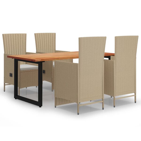 vidaXL 5-dijelni vrtni blagovaonski set od poliratana s jastucima bež