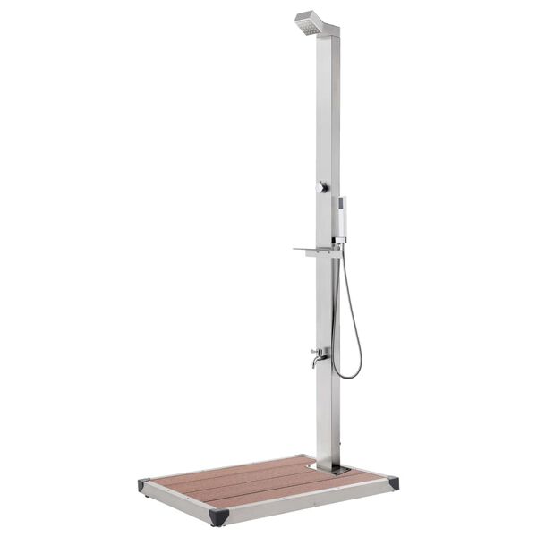 vidaXL Vrtni tuš sa smeđom bazom 225 cm od nehrđajućeg čelika