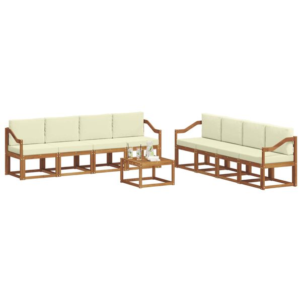 vidaXL Set vanjskih sofa 9 pcs Prirodna i krem Čvrsto drvo akacije