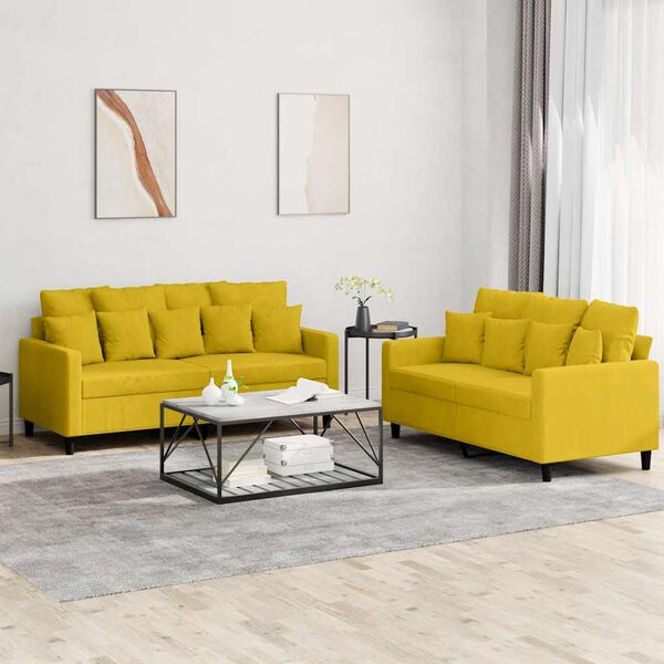 vidaXL 2-dijelni set sofa s jastucima žuti bar&scaron;unasti