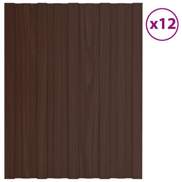 vidaXL Krovni panel 12 pcs Smeđa 60 x 45 cm Pocinčani čelik