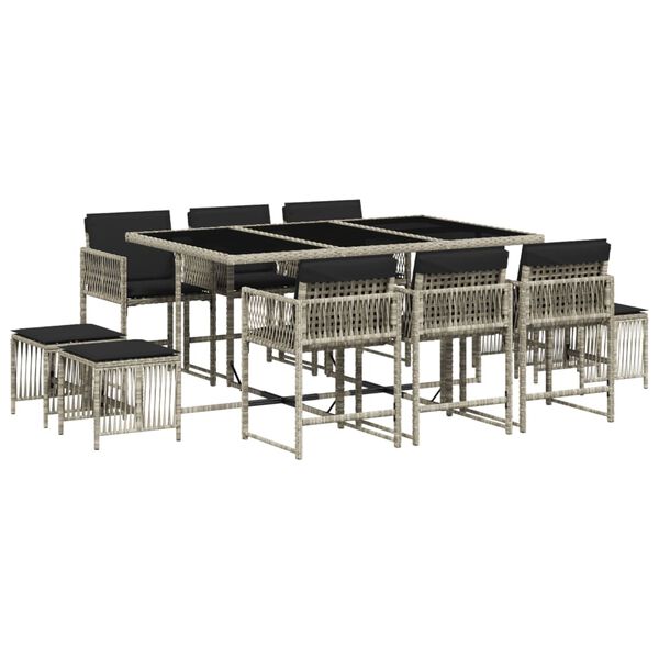 vidaXL 11-dijelni vrtni blagovaonski set s jastucima svijetlosivi