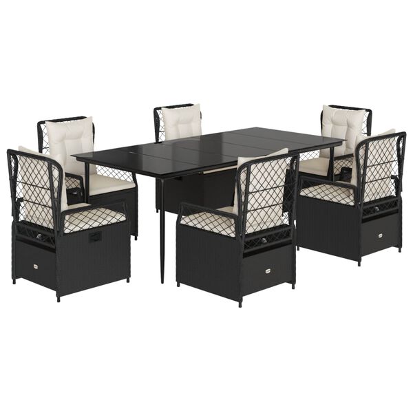 vidaXL 7-dijelni vrtni blagovaonski set s jastucima crni od poliratana