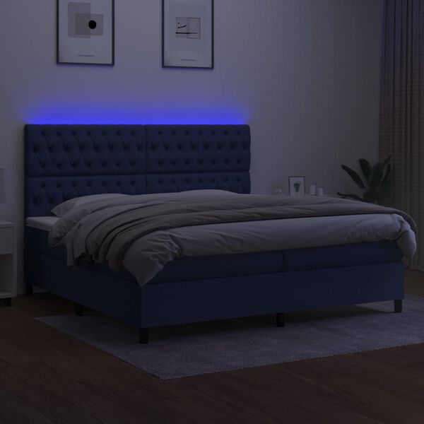 vidaXL Krevet box spring s madracem LED plavi 200x200 cm od tkanine