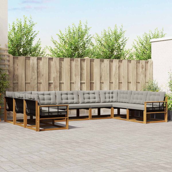vidaXL Set vanjskih sofa s jastukom 9 pcs Prirodna i svijetlo siva