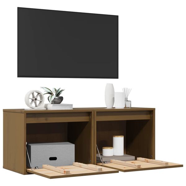 vidaXL Zidni ormarići 2 kom boja meda 45x30x35 cm od masivne borovine