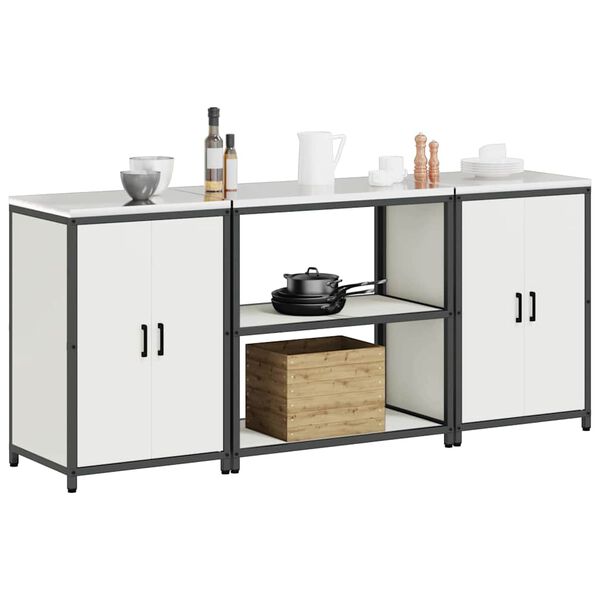 vidaXL Kuhinjski set za pohranu s policom 3 pcs Bijelo Čelična vrata