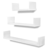 3 bijele zidne police U-oblika za izlaganje knjiga/DVD-ova MDF