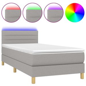 vidaXL Krevet box spring s madracem LED svjetlosivi 90x200 cm tkanina