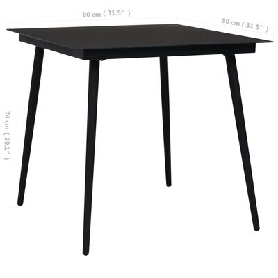vidaXL Vrtni blagovaonski stol crni 80 x 80 x 74 cm od čelika i stakla