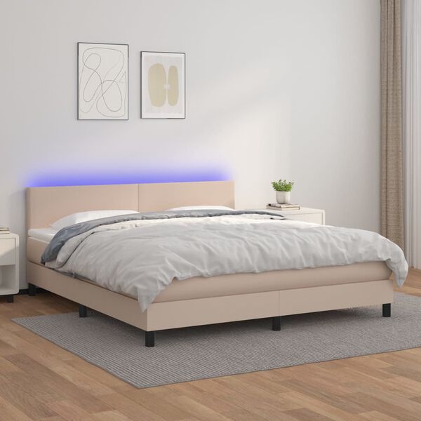 vidaXL Krevet box spring madrac LED cappuccino 180x200cm umjetna koža