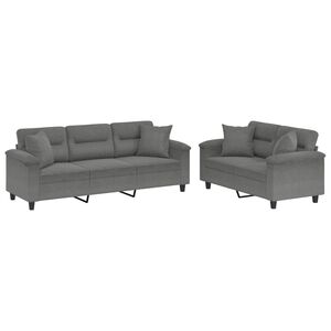 vidaXL 2-dijelni set sofa s jastucima tamnosivi od mikrovlakana