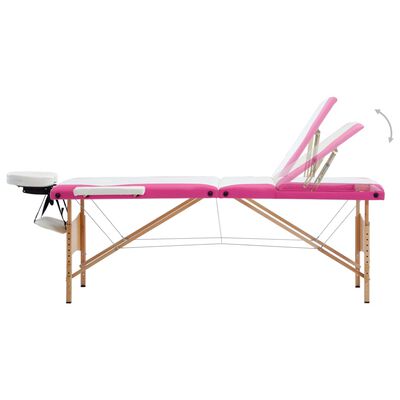 vidaXL Sklopivi stol za masažu s 3 zone drveni bijelo-ružičasti