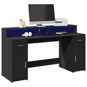 vidaXL Radni stol s LED svjetlima crni 160x55x91 cm konstruirano drvo