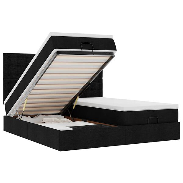 vidaXL Otomanski okvir kreveta s madracima crni 200x200cm od tkanine