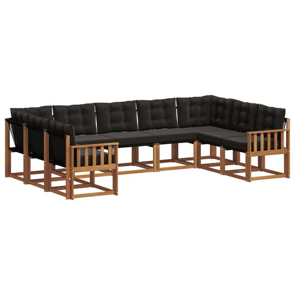 vidaXL Set vanjskih sofa 9 pcs Prirodna i crna Čvrsto drvo akacije