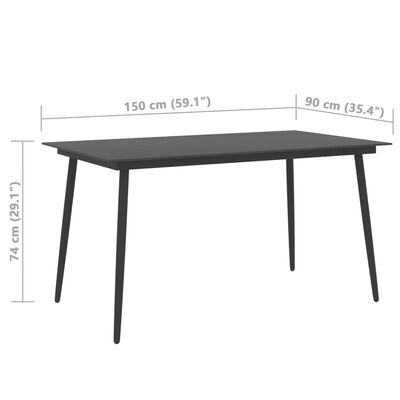 vidaXL Vrtni blagovaonski stol crni 150x90x74 cm od čelika i stakla