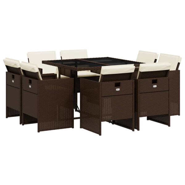 vidaXL 9-dijelni vrtni blagovaonski set s jastucima poliratan smeđi