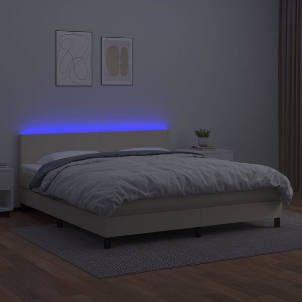 vidaXL Krevet box spring s madracem LED krem 180x200cm od umjetne kože