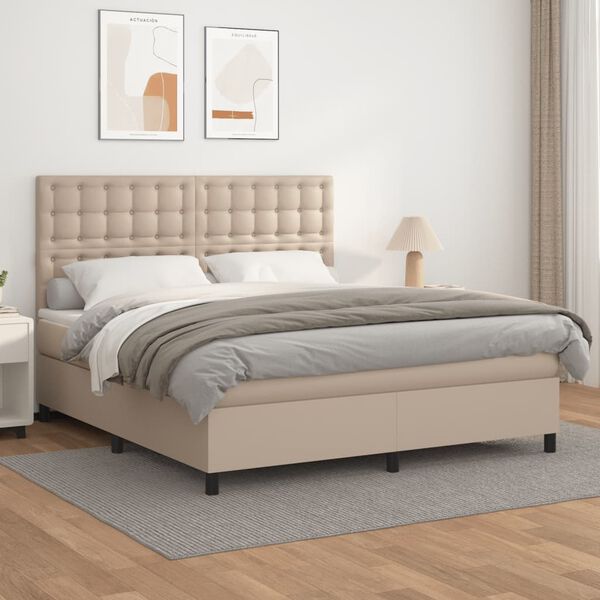 vidaXL Krevet box spring s madracem cappuccino 180x200 cm umjetna koža