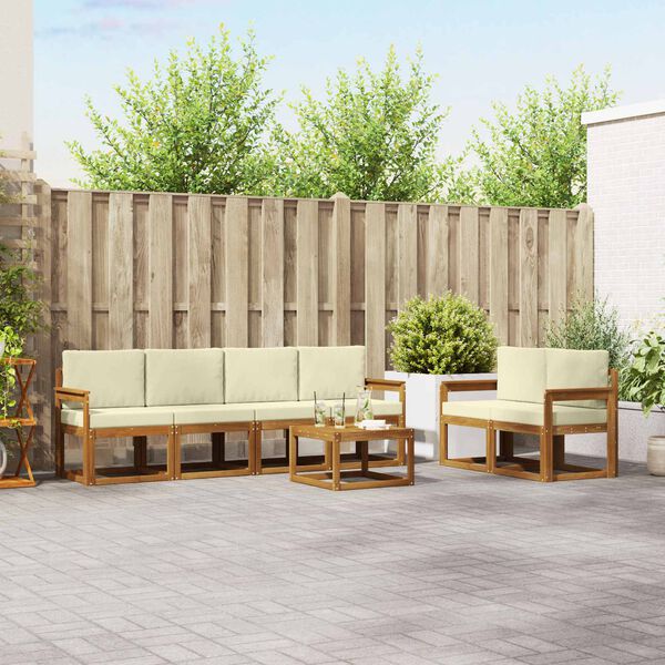 vidaXL Set vanjskih sofa 7 pcs Prirodna i krem Čvrsto drvo akacije