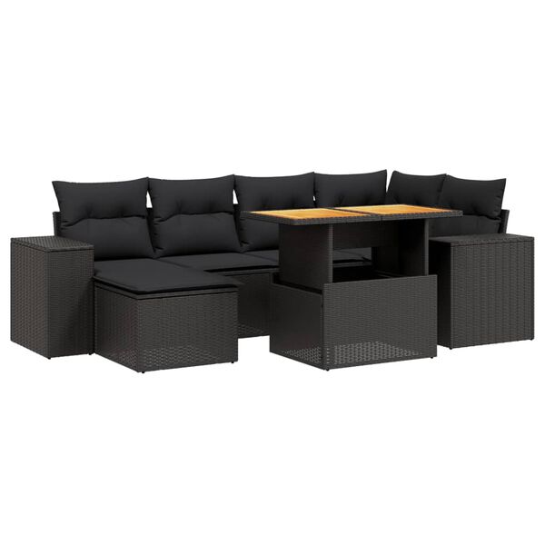 vidaXL 7-dijelni set vrtnih sofa od poliratana s jastucima crni