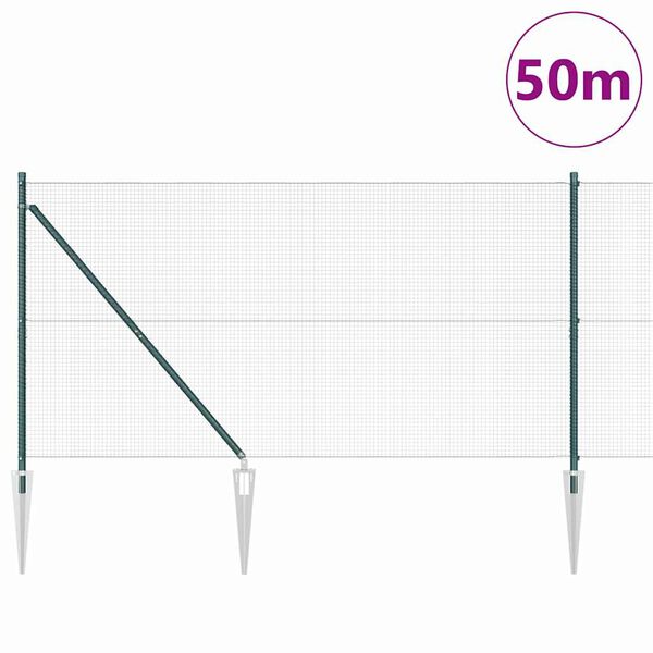 vidaXL Stup za ogradu Zelena 50 x 1,4 m (16 x 16 mm mreža) Čelik i PVC