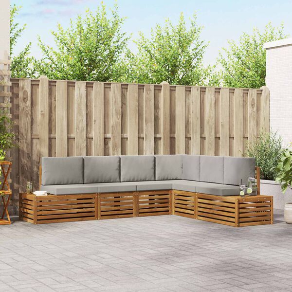 vidaXL Set vanjskih sofa s jastukom 6 Komad Prirodna i svijetlo siva